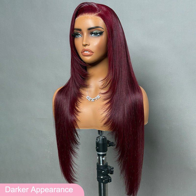 Burgundy Purple Black Cherry Straight Human Hair Wig | 7x5 Glueless Lace | Drawstring | Lumma