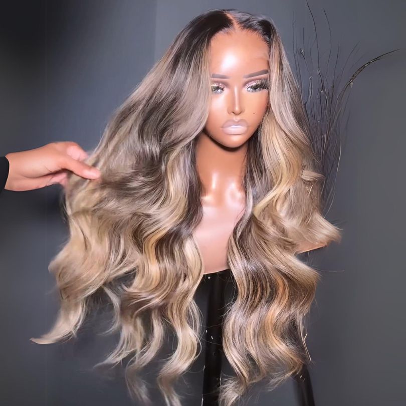 Highlight Blonde Human Hair Lace Wig | 13x4 Lace Front | Black Roots | Pre-Plucked | Lumma